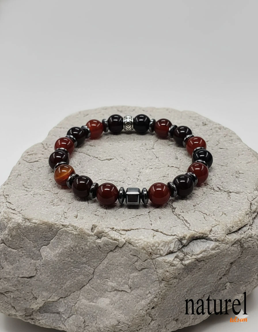 Akik-Hematit Doğal Taş 8mm Unisex Bileklik