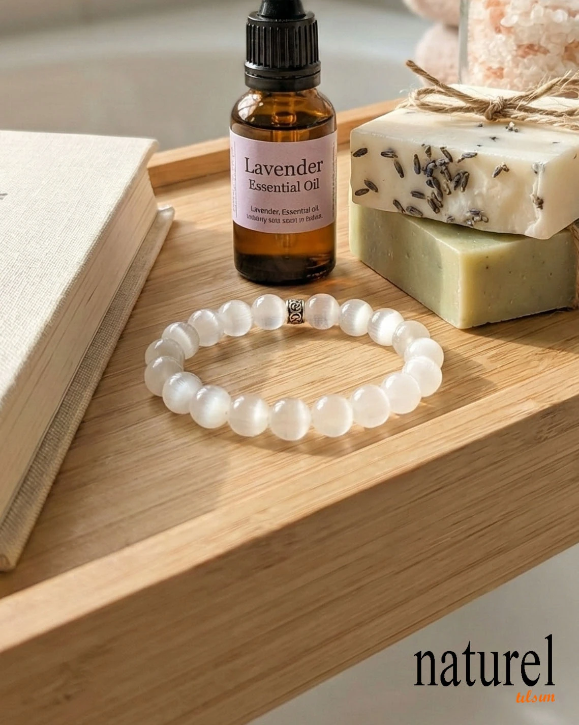 Selenit 8mm Doğal Taş Unisex Bileklik