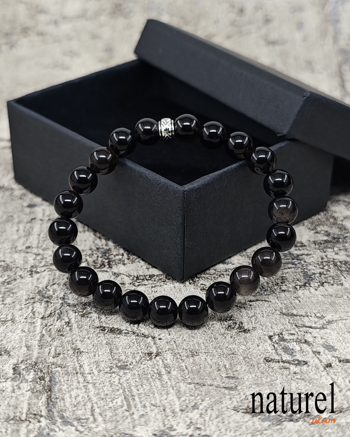 Orijinal Obsidyen 8mm Doğal Taş Unisex Bileklik