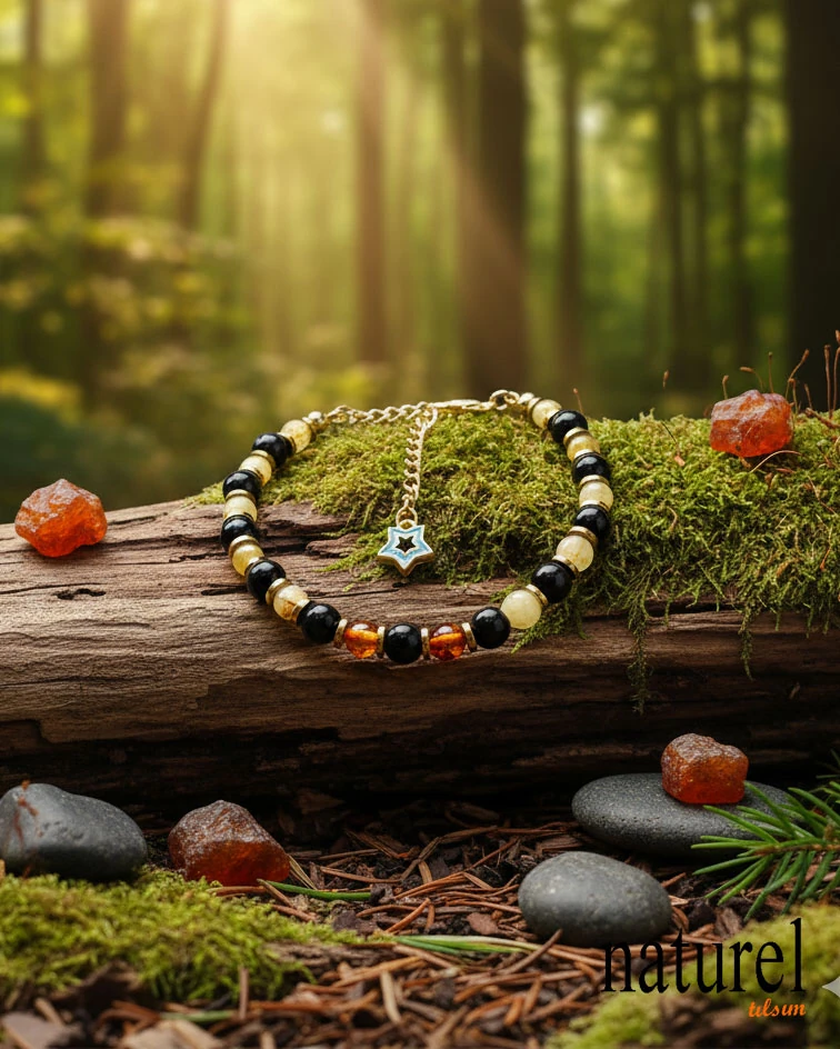 Doğal Taş Kehribar Bileklik | Uyumlu Taşlar Serisi