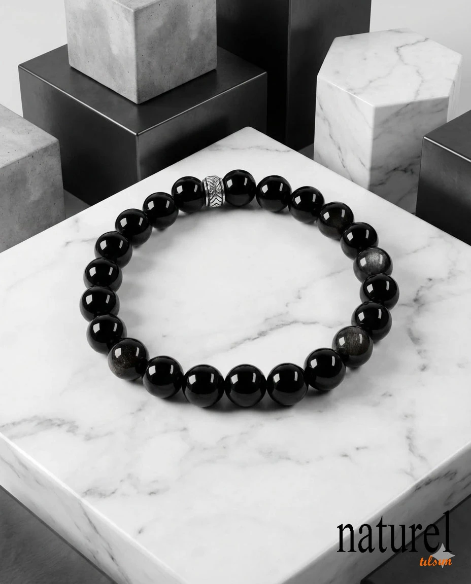 Orijinal Obsidyen 8mm Doğal Taş Unisex Bileklik