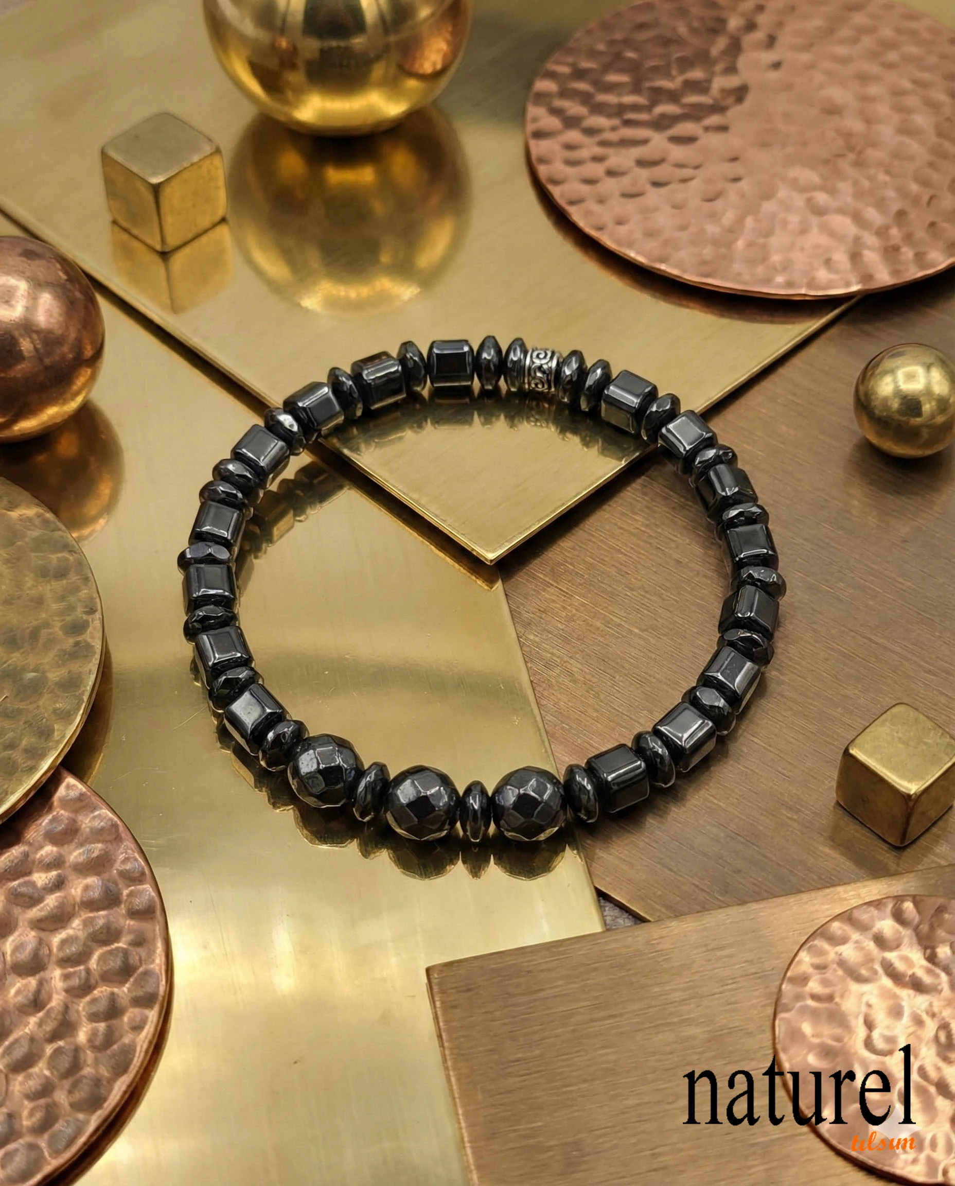 Doğal Taş 8mm Fasetli Hematit  Bileklik