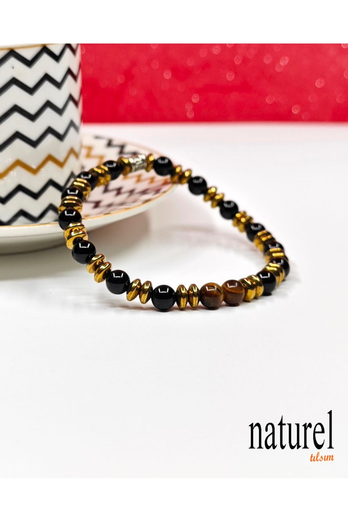Kaplan Gözü - Oniks - Hematit 6mm Unisex Bileklik