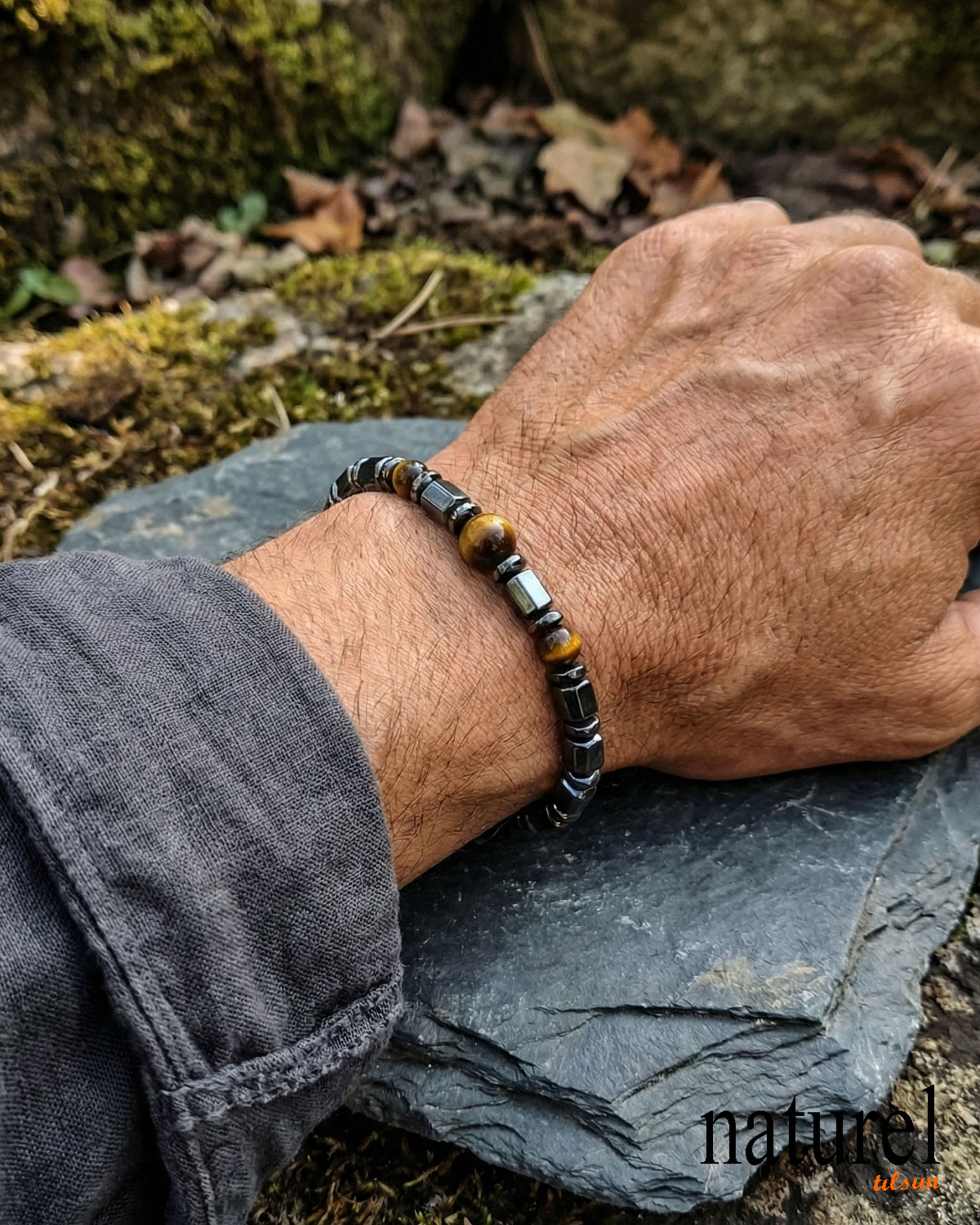 Doğal Taş Hematit  Bileklik - Model 2