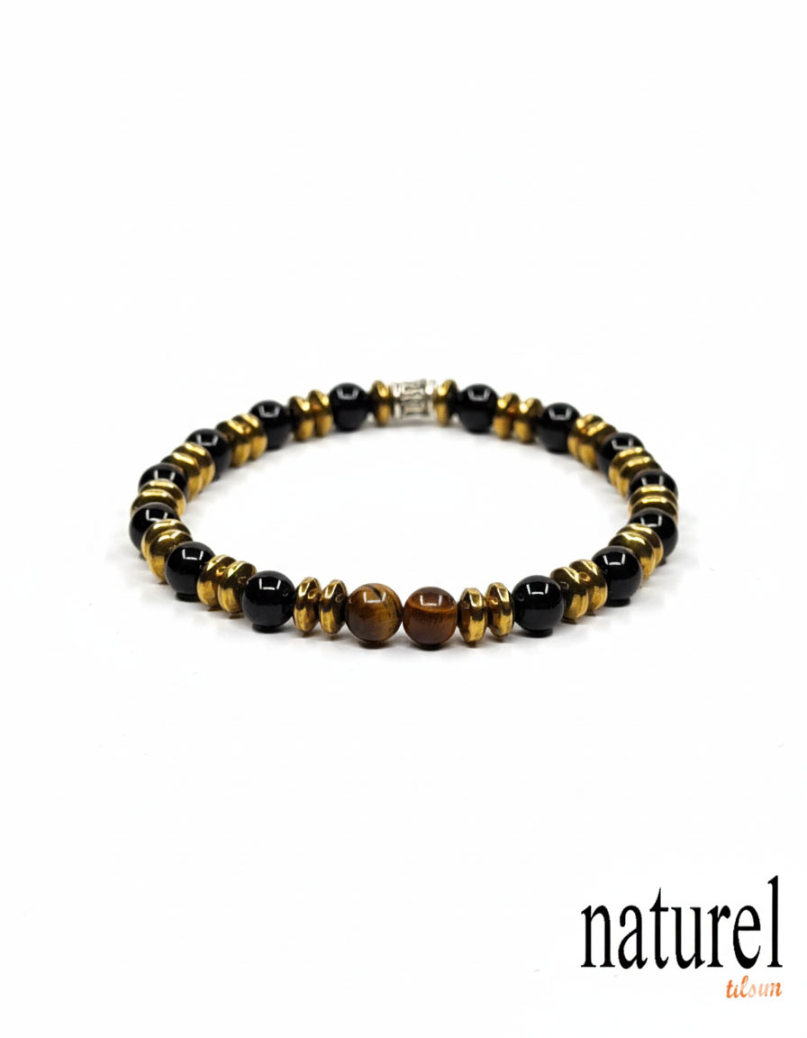 Kaplan Gözü - Oniks - Hematit 6mm Unisex Bileklik