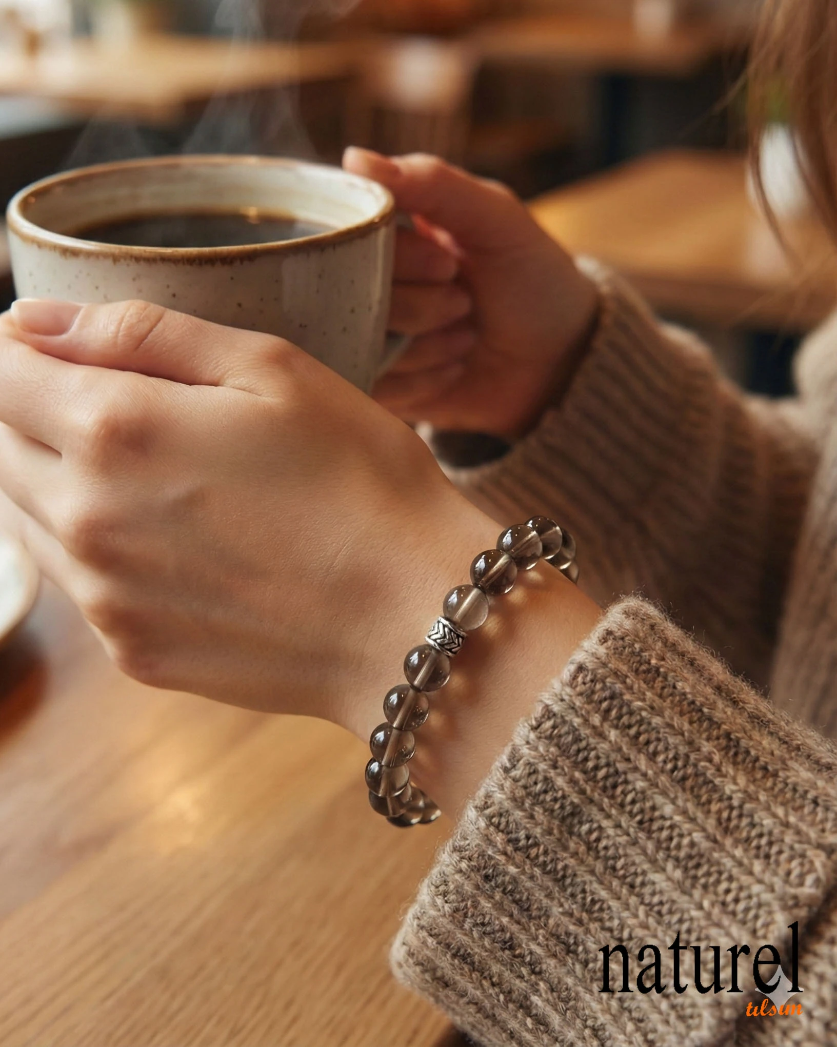 Orijinal Dumanlı Kuvars 8mm Doğal Taş Unisex Bileklik