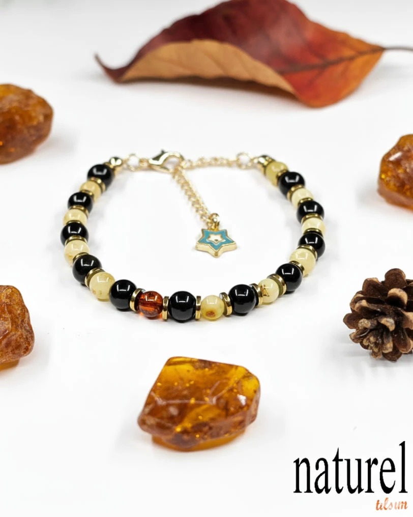 Doğal Taş Kehribar Bileklik | Uyumlu Taşlar Serisi