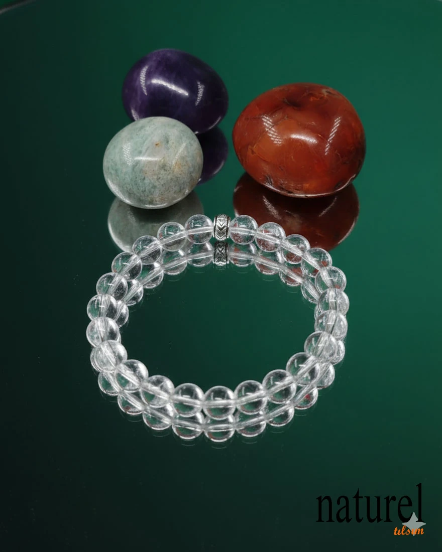 Kristal Kuvars 8mm Doğal Taş Unisex Bileklik