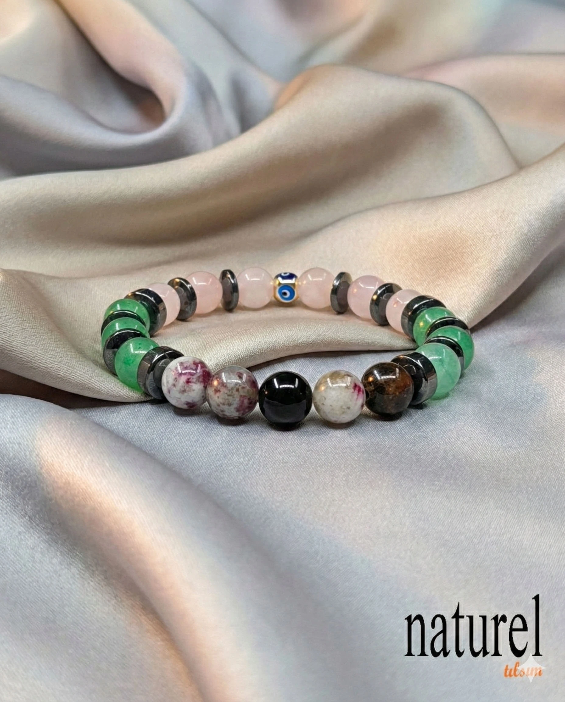 Orijinal Boğa Burcu Doğal Taş Bileklik | Pembe Kuvars-Aventurin-Turmalin