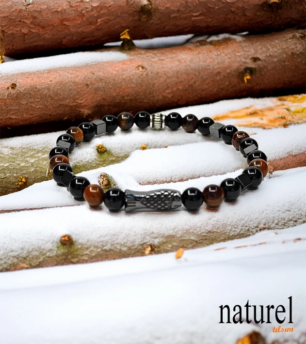 Doğal Taş Hematit - Kaplan Gözü - Oniks Bileklik 