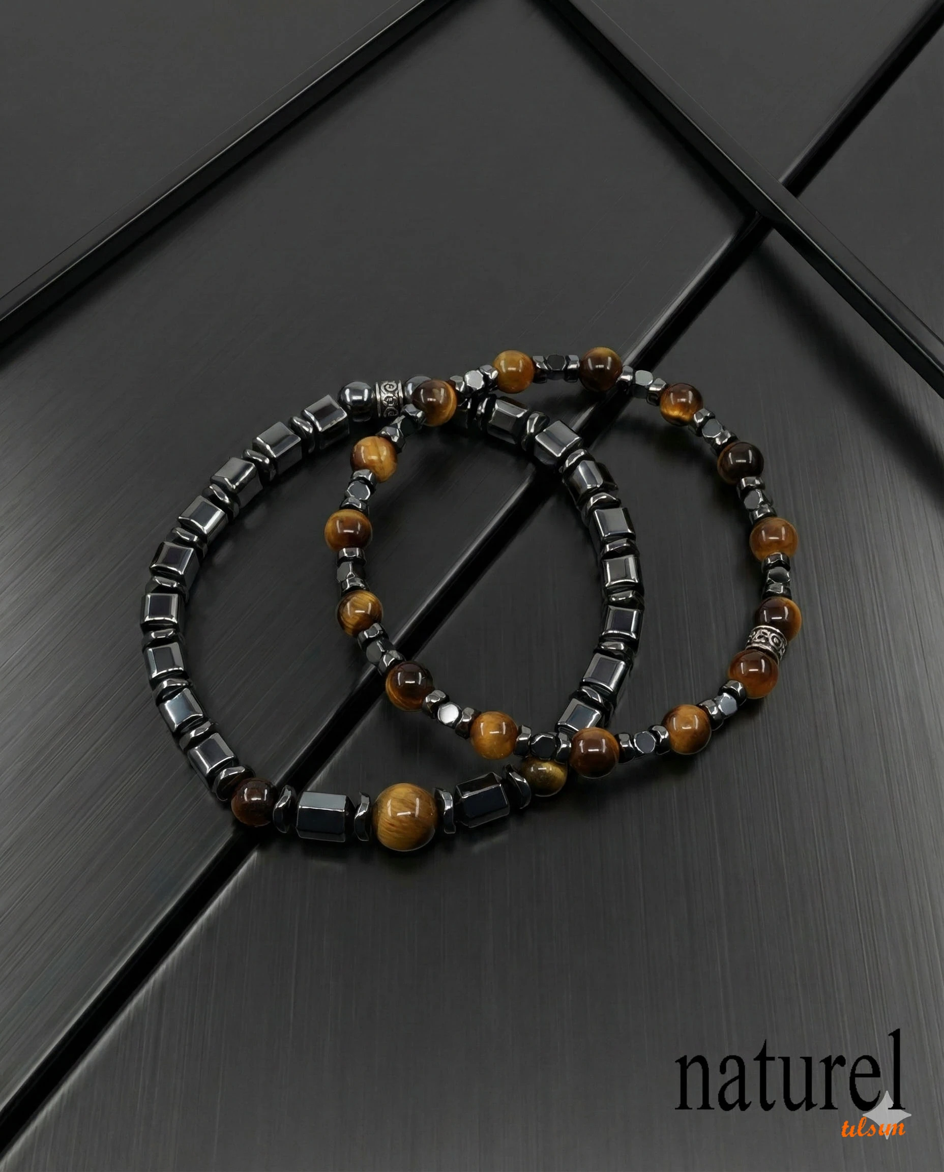  Kaplan Gözü Hematit 6mm Doğal Taş Kombin Bileklik