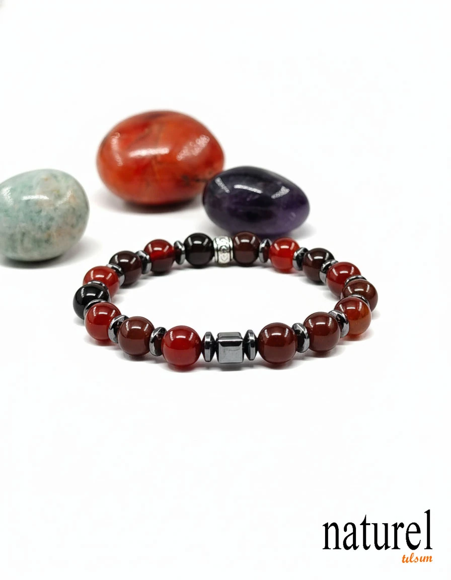 Akik-Hematit Doğal Taş 8mm Unisex Bileklik