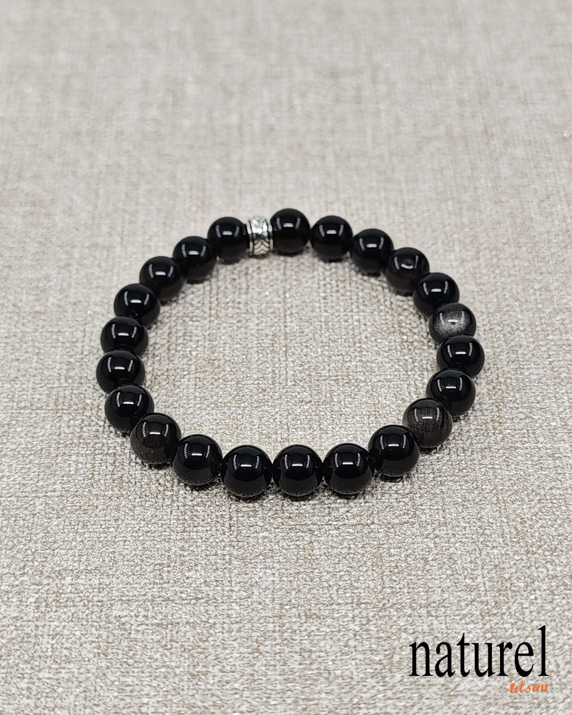 Orijinal Obsidyen 8mm Doğal Taş Unisex Bileklik