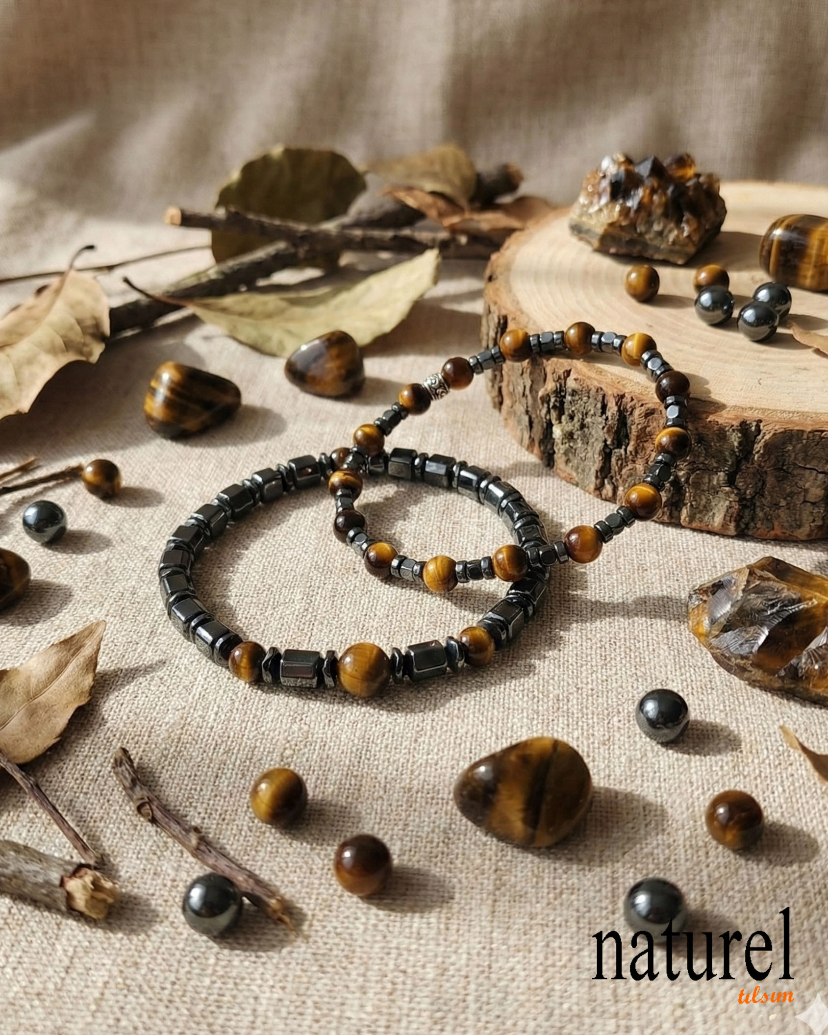  Kaplan Gözü Hematit 6mm Doğal Taş Kombin Bileklik