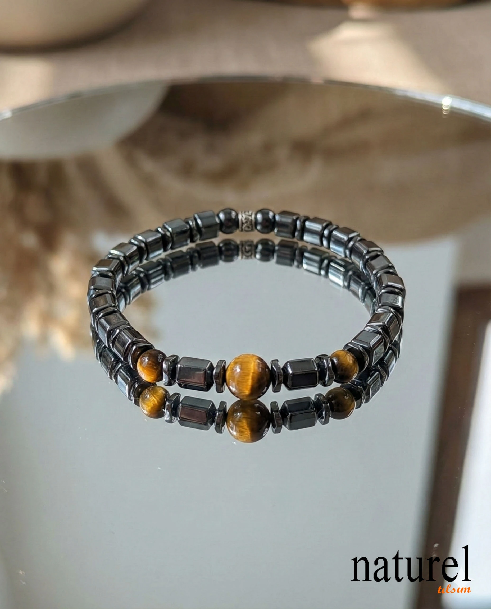 Doğal Taş Hematit  Bileklik - Model 2