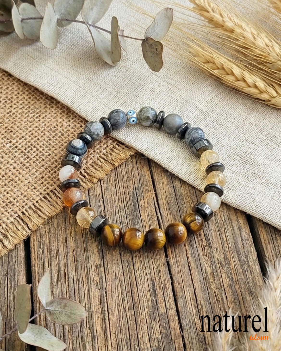 Orijinal Başak Burcu Bileklik | Jasper, Sitrin, Kaplan Gözü 