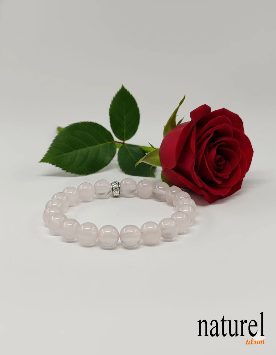 Pembe Kuvars 8mm Doğal Taş Unisex Bileklik