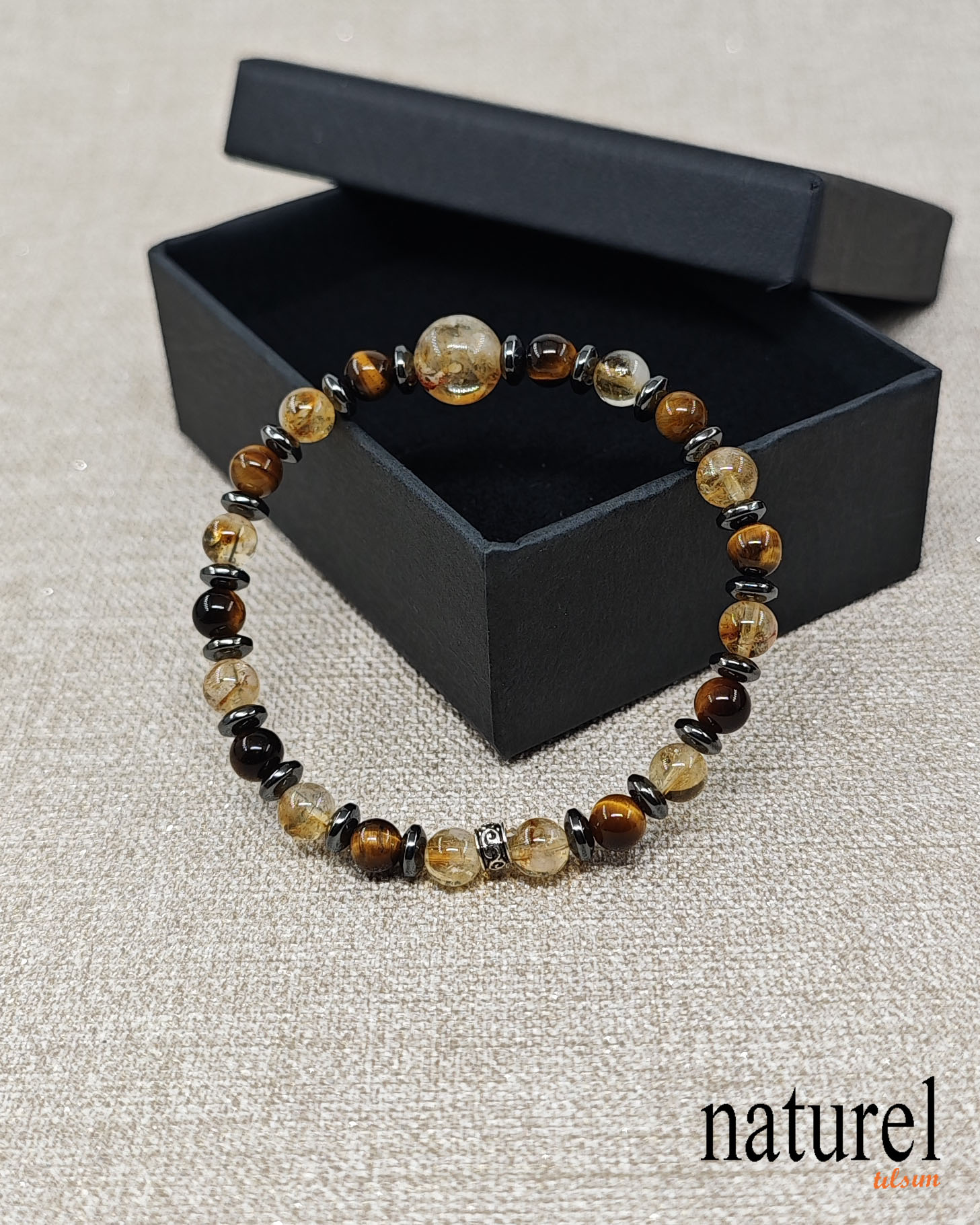 Sitrin Kaplan Gözü 6mm Doğal Taş Bileklik