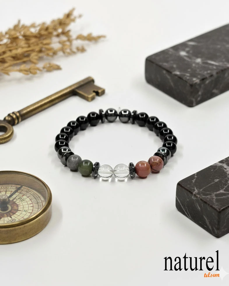 Boğa Burcu Doğal Taş Bileklik | Yeşim-Kristal Kuvars-Rodonit