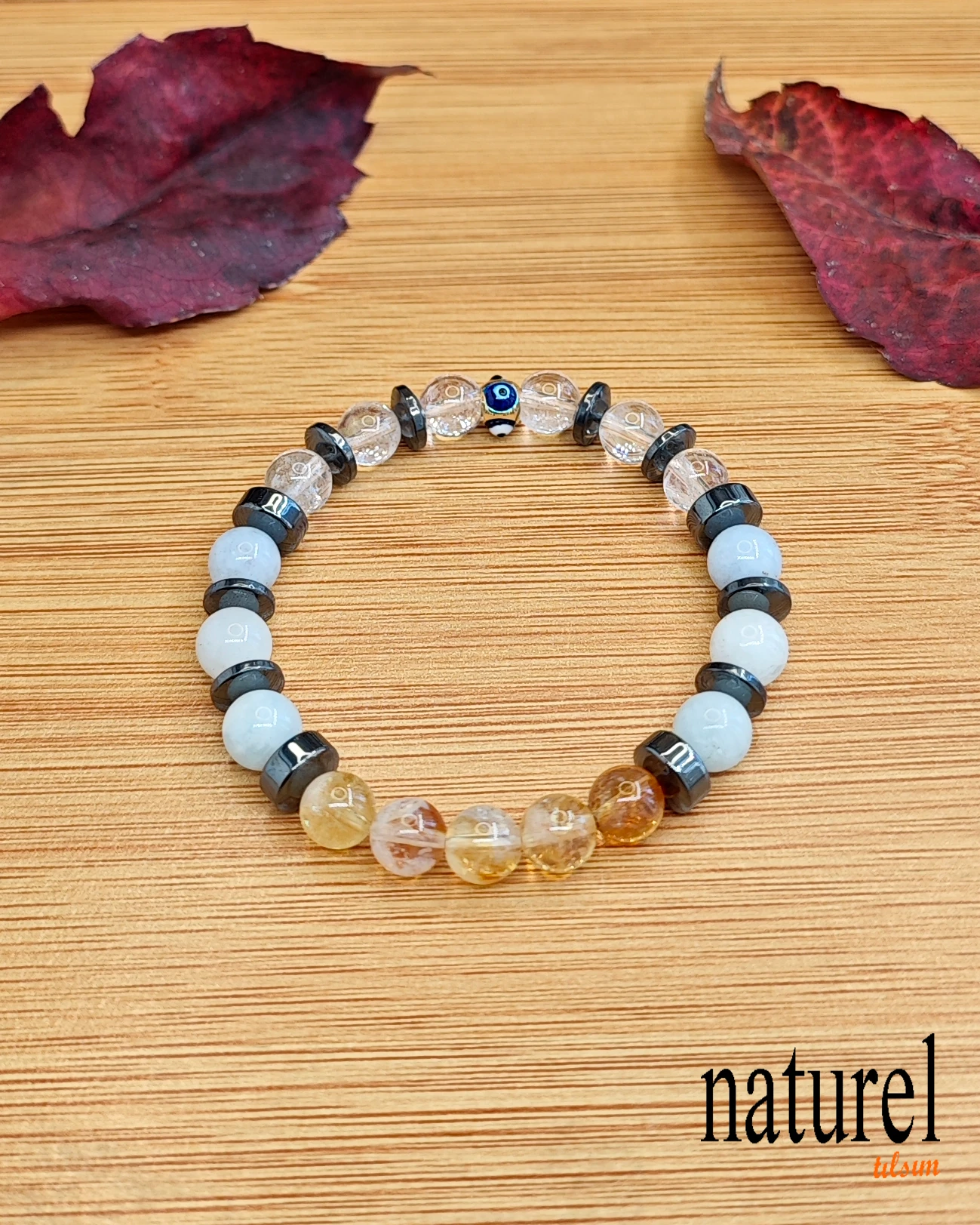 Orijinal İkizler Burcu Doğal Taş Bileklik | Kristal Kuvars-Akuamarin-Sitrin