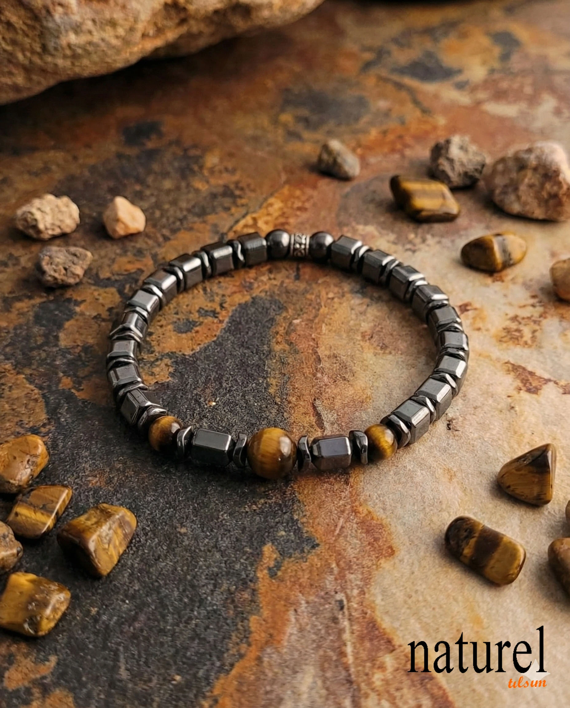 Doğal Taş Hematit  Bileklik - Model 2