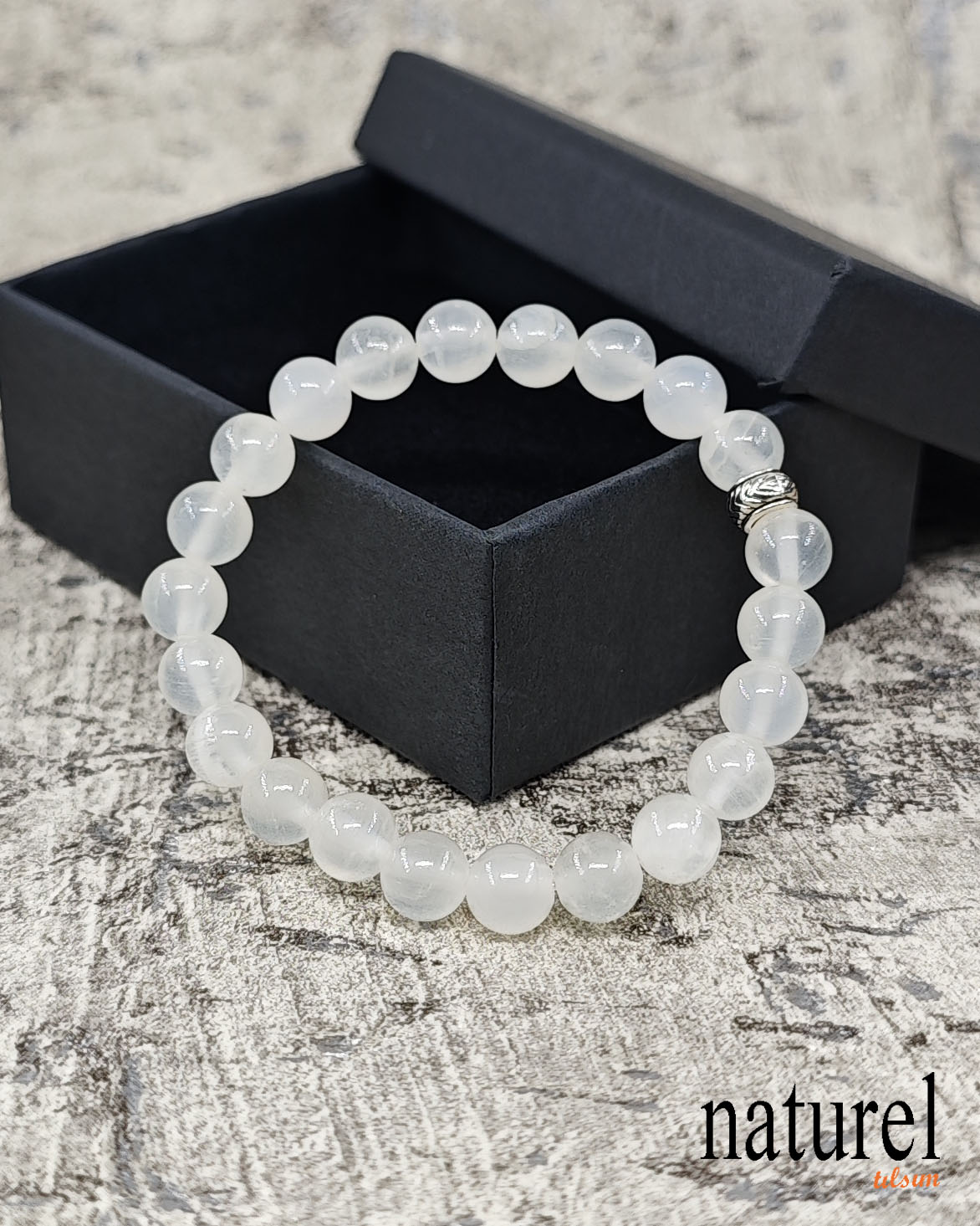 Selenit 8mm Doğal Taş Unisex Bileklik