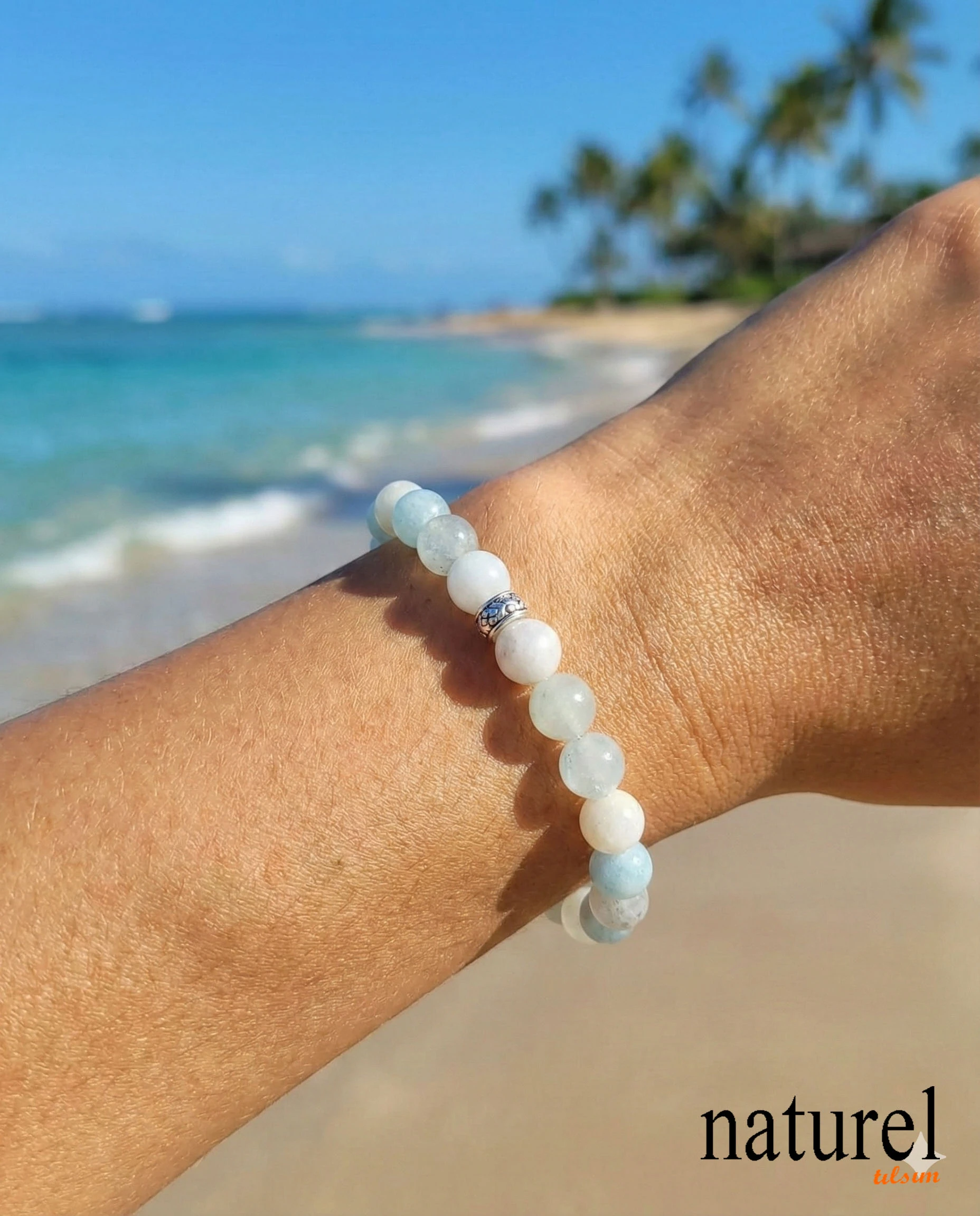 Akuamarin 8mm Doğal Taş Unisex Bileklik