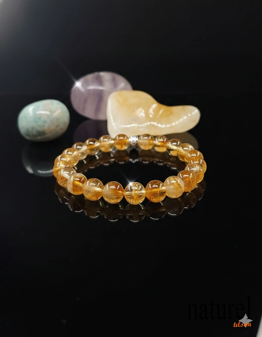 Orijinal Sitrin Doğal Taş Unisex Bileklik