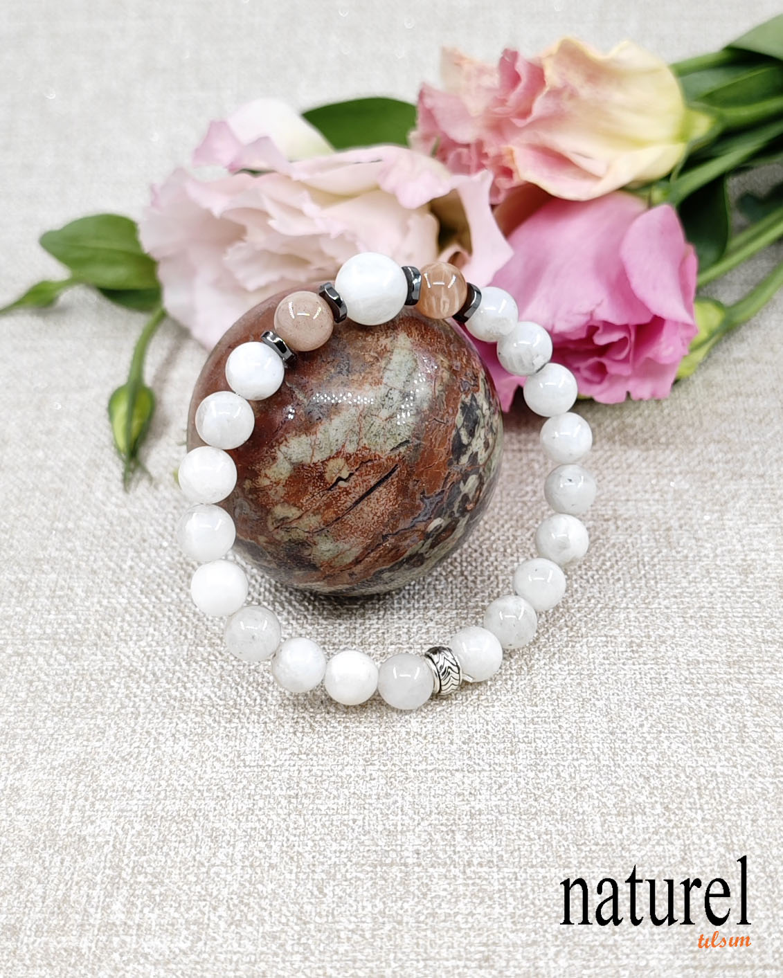 Doğal Ay ve Güneş Taşı Unisex Bileklik