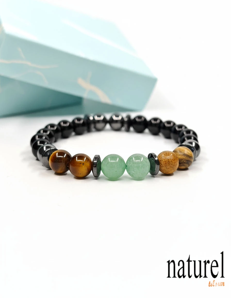Koç Burcu Doğal Taş Bileklik | Kaplangözü-Aventurin-Jasper-Oniks 