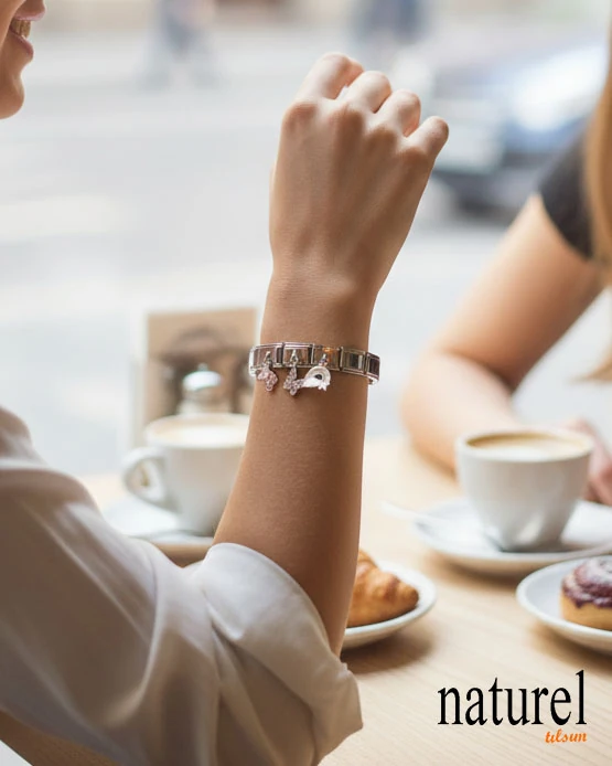 Unisex İtalyan Charm Sallantılı Bileklik Paslanmaz Çelik Bileklik