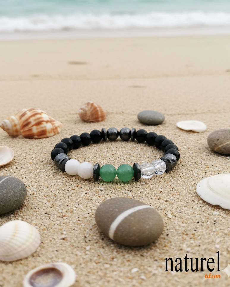 Yengeç Burcu Doğal Taş Bileklik | Aventurin-Kristal Kuvars-Aytaşı-Oniks 
