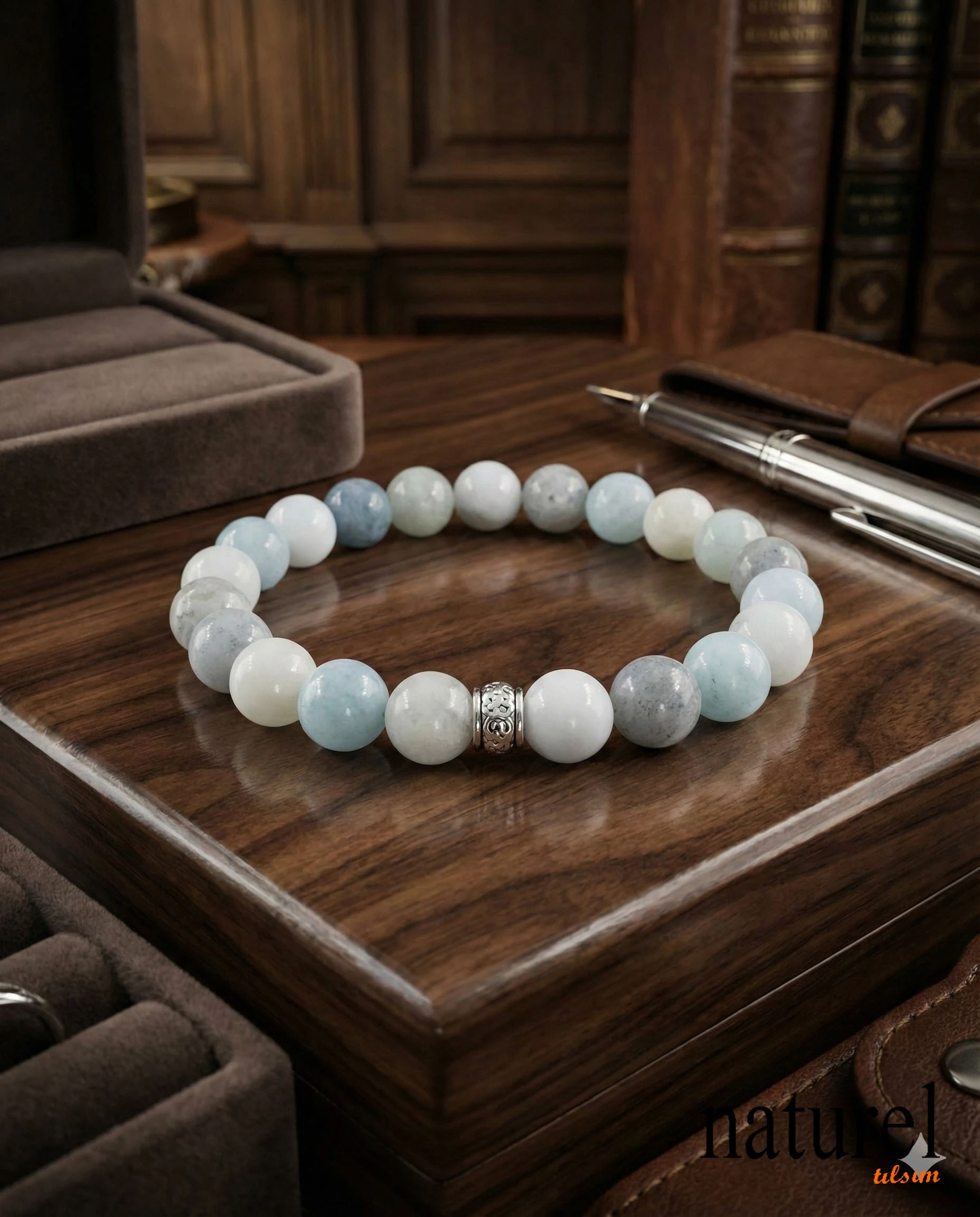 Akuamarin 8mm Doğal Taş Unisex Bileklik