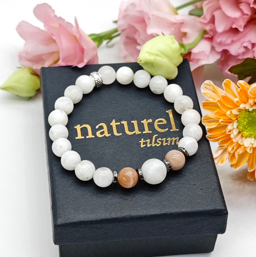 Doğal Ay ve Güneş Taşı Unisex Bileklik