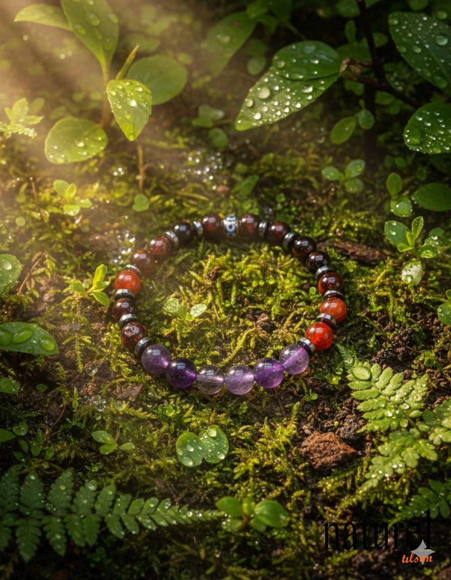 Orijinal Koç Burcu Doğal Taş Bileklik | Garnet-Akik-Ametist