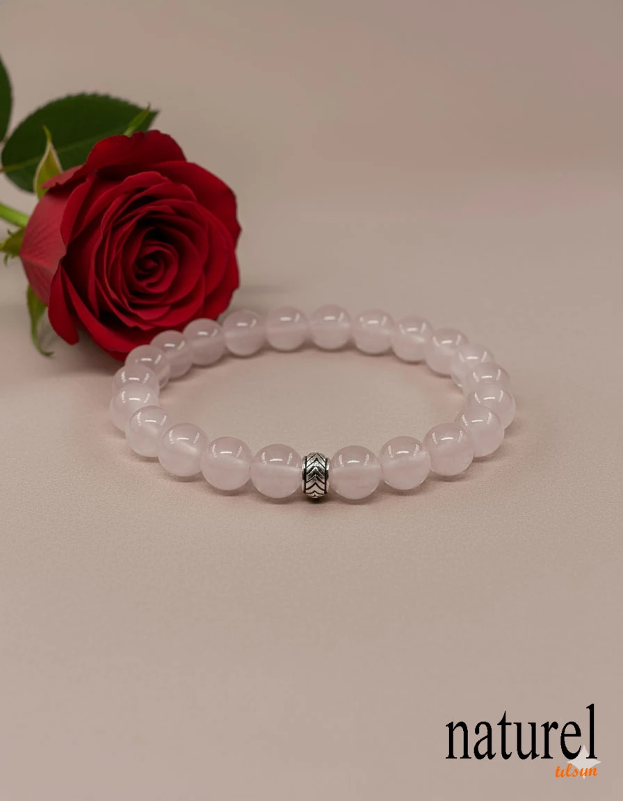 Pembe Kuvars 8mm Doğal Taş Unisex Bileklik