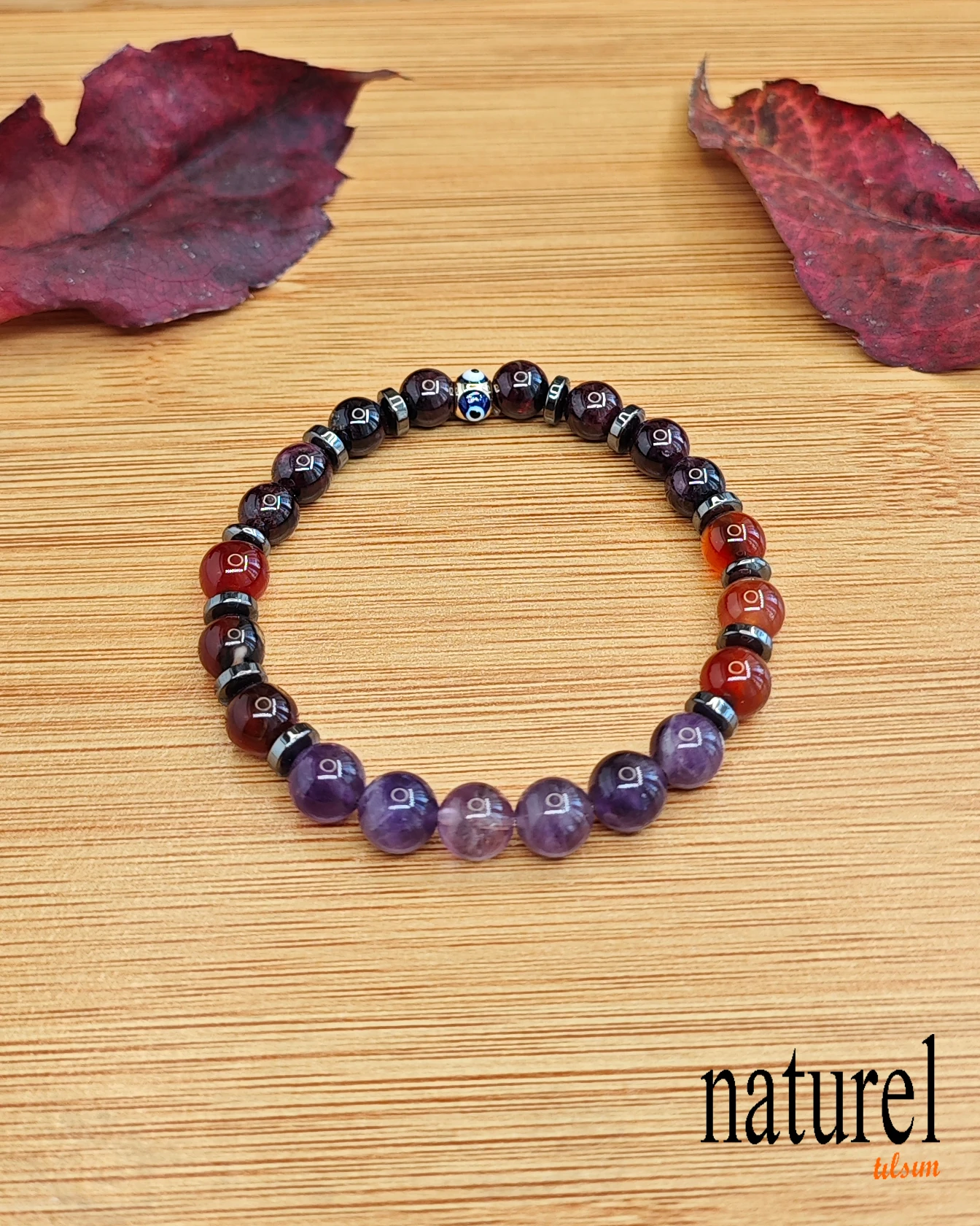 Orijinal Koç Burcu Doğal Taş Bileklik | Garnet-Akik-Ametist