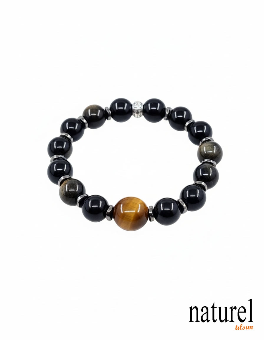 Obsidyen Kaplan Gözü 10mm Doğal Taş Bileklik