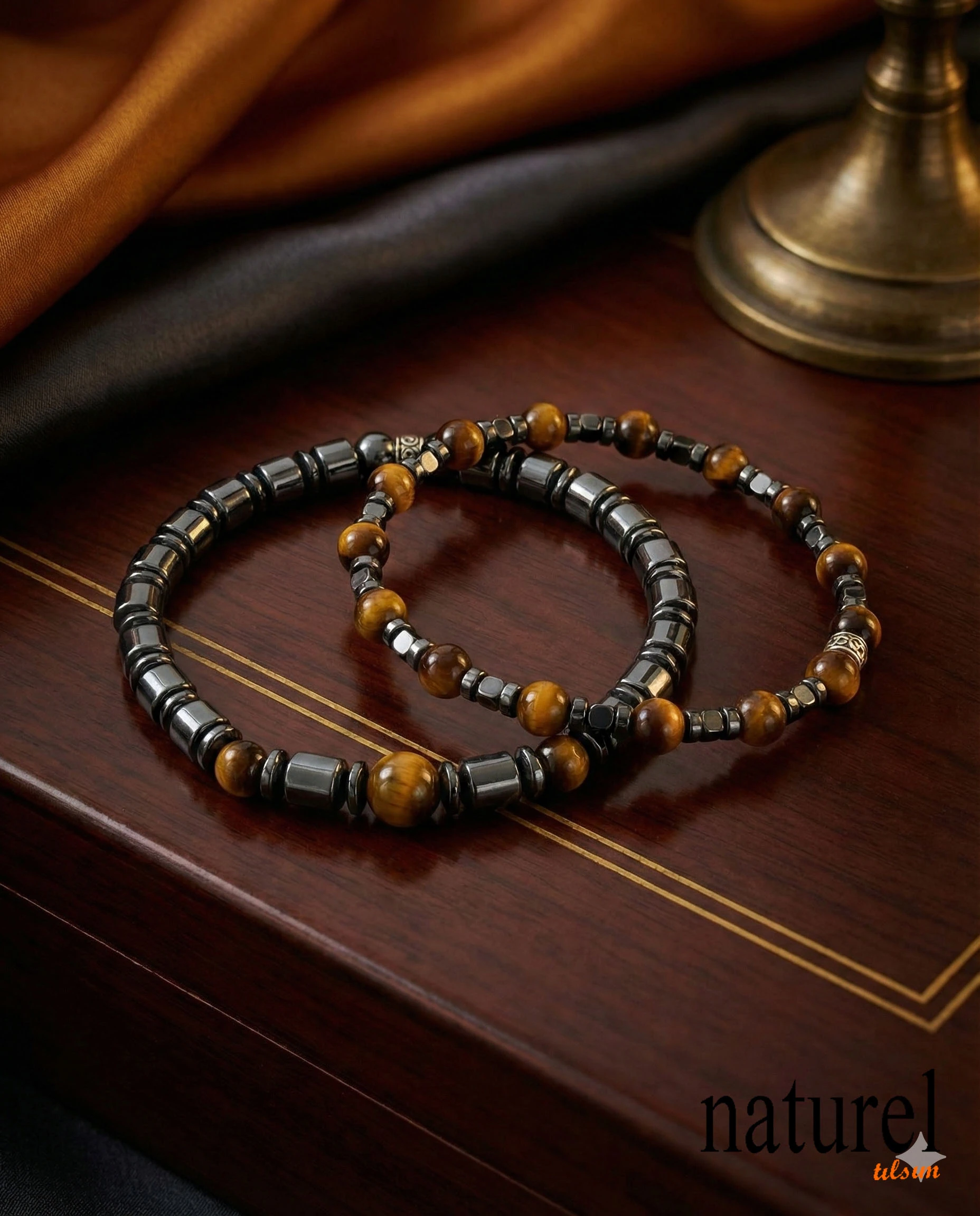  Kaplan Gözü Hematit 6mm Doğal Taş Kombin Bileklik