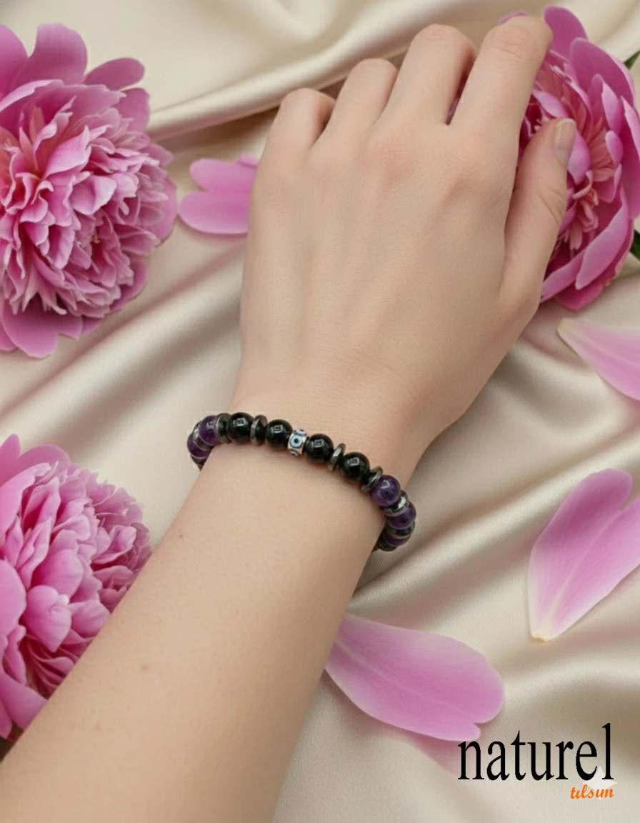 Orijinal Akrep Burcu Doğal Taş Bileklik | Ametist-Akuamarin-Oniks