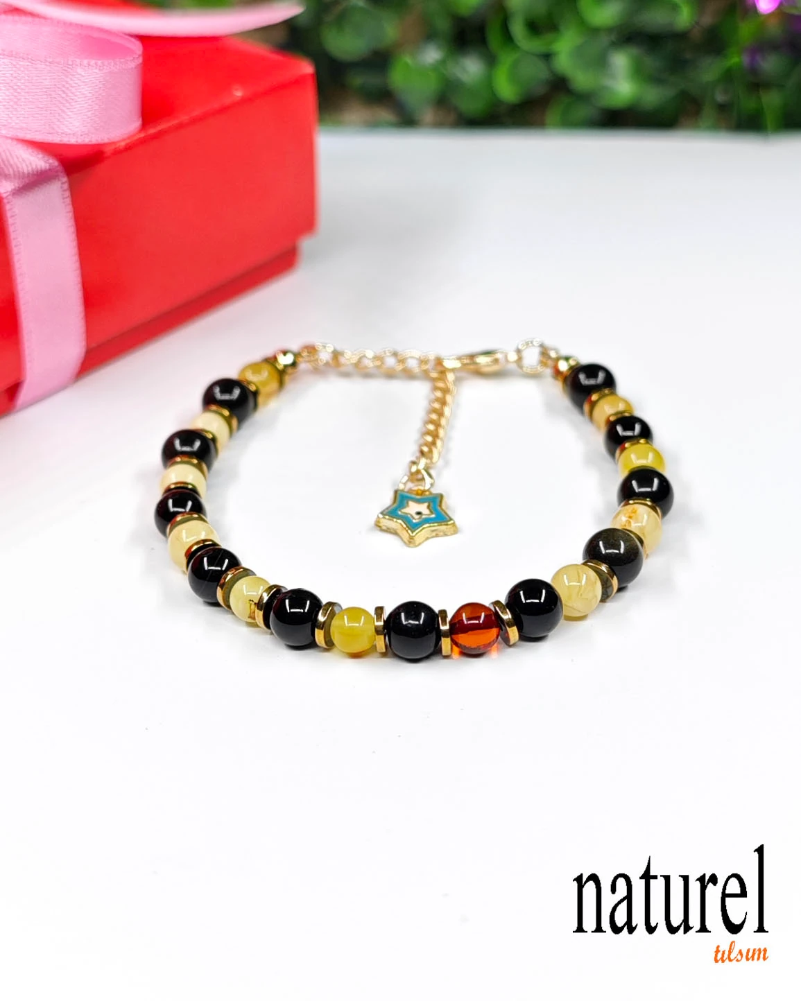 Doğal Taş Kehribar Bileklik | Uyumlu Taşlar Serisi