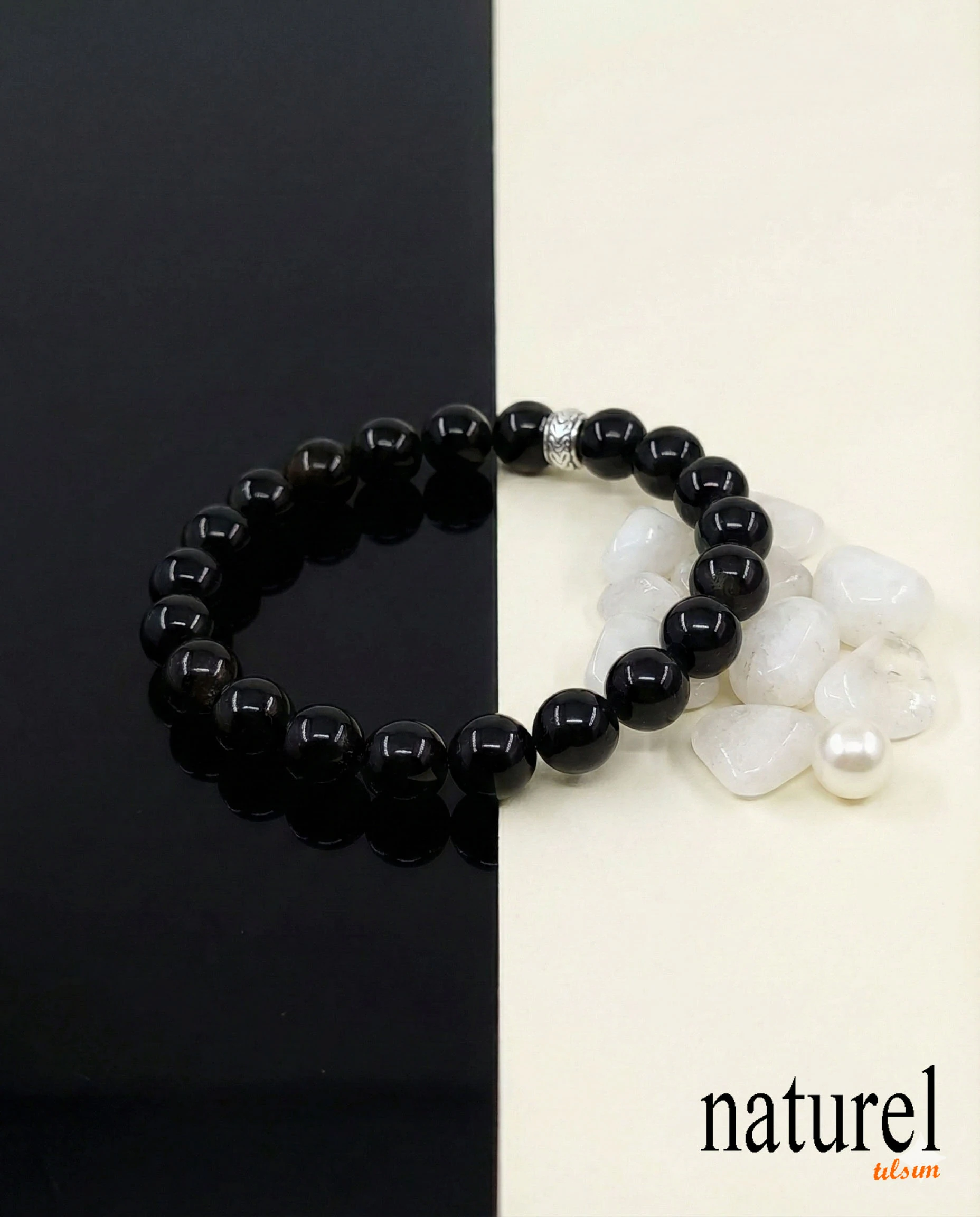 Orijinal Obsidyen 8mm Doğal Taş Unisex Bileklik