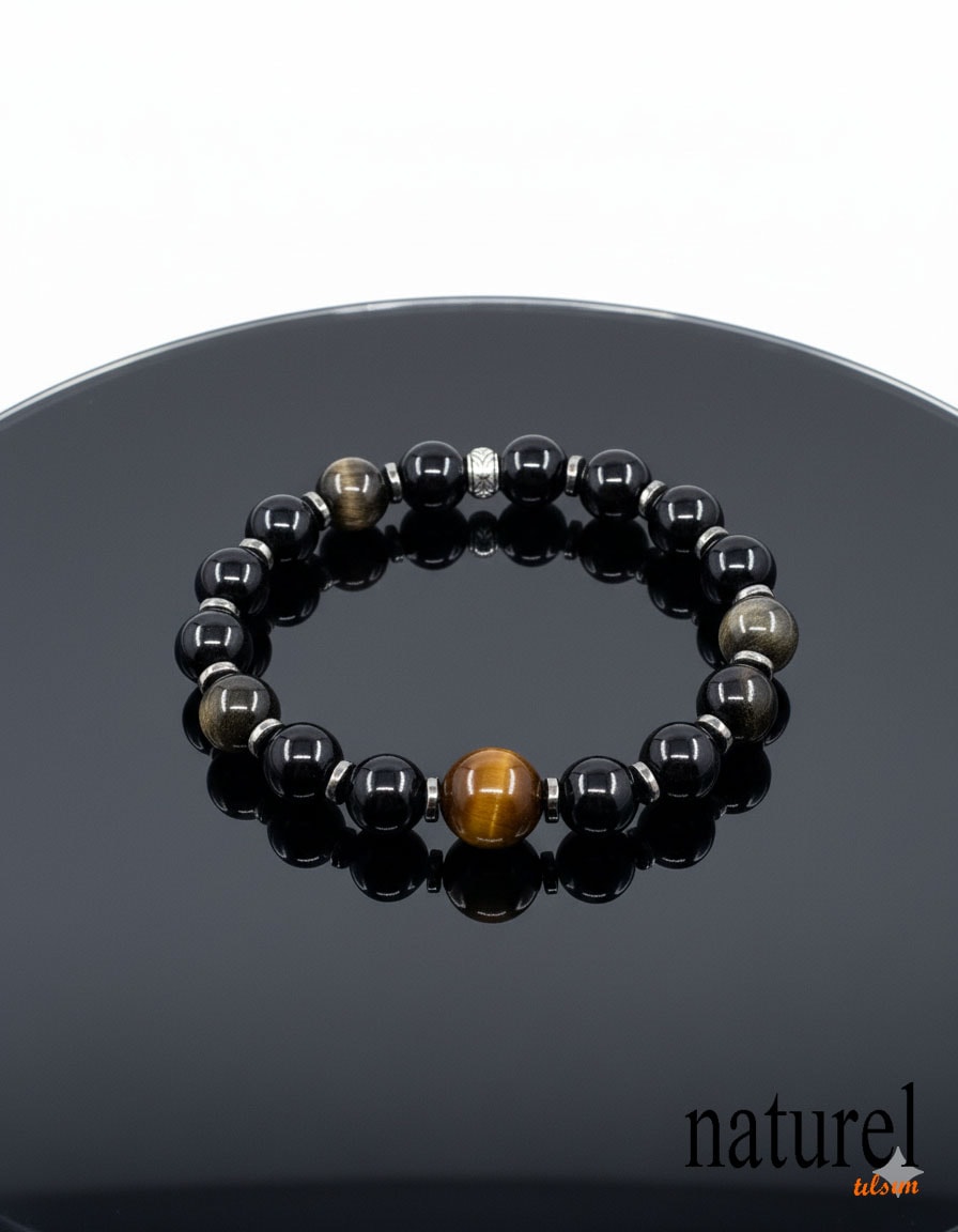 Obsidyen Kaplan Gözü 10mm Doğal Taş Bileklik