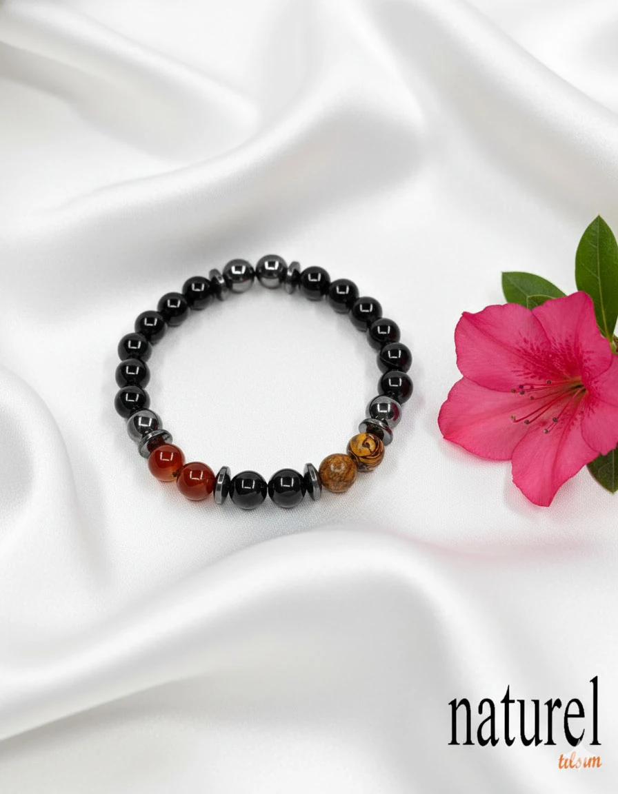 Başak Burcu Doğal Taş Bileklik | Akik-Obsidiyen-Jasper-Oniks 