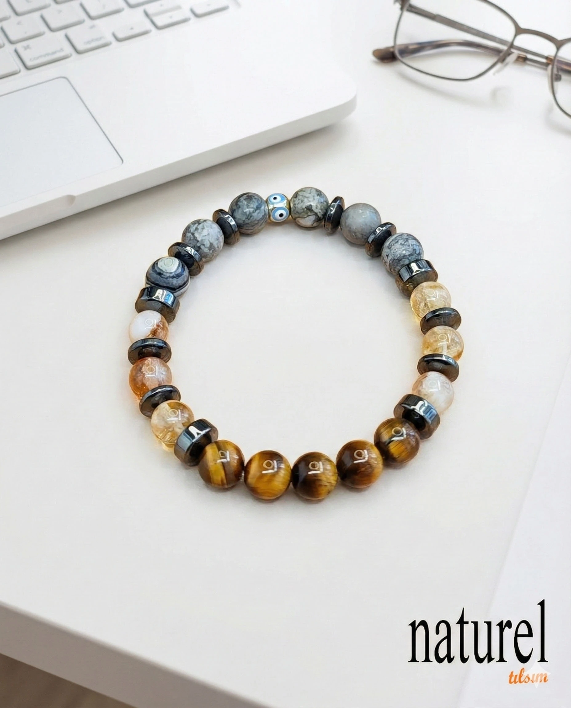 Orijinal Başak Burcu Bileklik | Jasper, Sitrin, Kaplan Gözü 