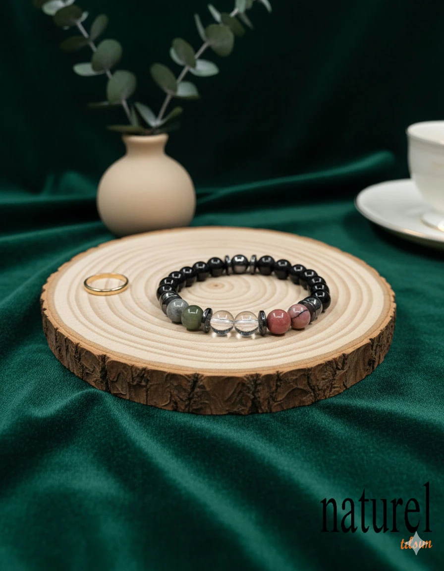 Boğa Burcu Doğal Taş Bileklik | Yeşim-Kristal Kuvars-Rodonit