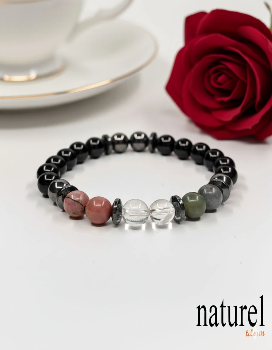 Boğa Burcu Doğal Taş Bileklik | Yeşim-Kristal Kuvars-Rodonit