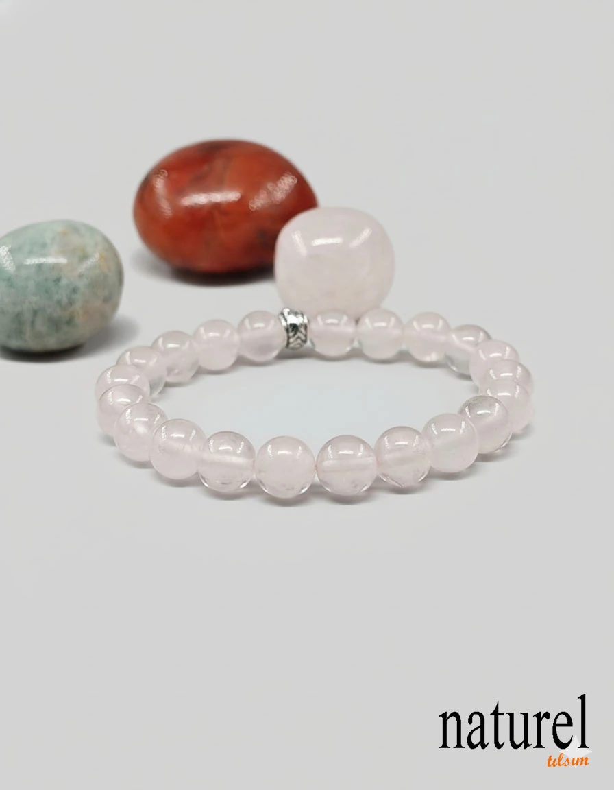 Pembe Kuvars 8mm Doğal Taş Unisex Bileklik