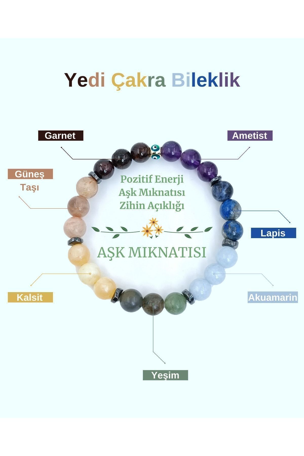 Doğal Taş Yedi Çakra Bilekliği  Misinat 2 7 Farklı Doğal Taş Reiki Şifa Meditasyon Çakra Açma Bilekliği