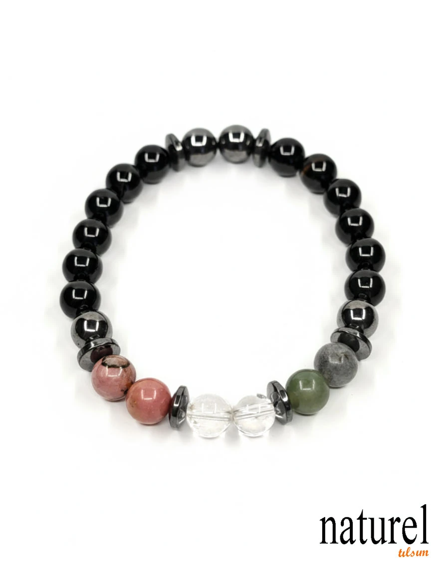 Boğa Burcu Doğal Taş Bileklik | Yeşim-Kristal Kuvars-Rodonit